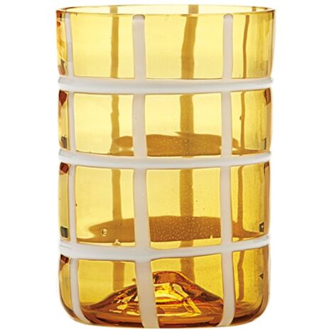 Zafferano Twiddle - Lot De 6 Verres En Verre Soufflé Ambré 35 Cl, Faits Main Avec Déco Blanche, Lavables Au Lave-Vaisselle (1/5)