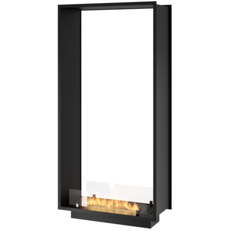 Cheminée bioéthanol 2Side 1600 Slim Vert encastrable à deux façades - Noir mat, avec vitre, brûleur 1,2 L, design moderne (1/4)