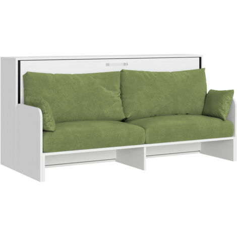 Lit Simple Escamotable Kando Avec Canapé En Frêne Blanc, Vert (1/5)