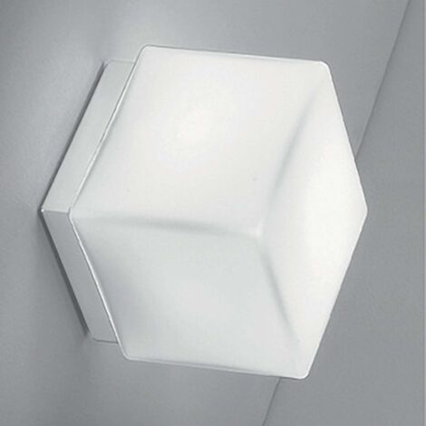 Dado Applique et plafonnier au design moderne en métal blanc mat avec diffuseur en verre triplex opale, dimensions 11x11x13 cm, douille E27 (1/2)