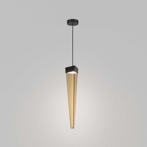 Stalactite Suspension LED au Design, Forme Pyramidale, Verre Couleur Ambre et Structure en Nickel Noir Poli, Éclairage 12W 2700K (1/2)