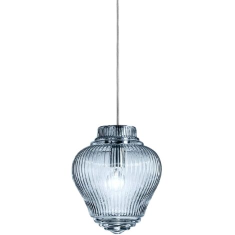 Clyde Lampe À Suspension Artisanale En Verre Soufflé Bleu Avec Finition Rigadin, Structure En Métal Gris, Diamètre 23 Cm, Hauteur 315 Cm (1/3)