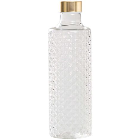 Isolano Bouteille en Verre Borosilicate Soufflé avec Décoration à Effet Diamanté et Bouchons Interchangeables Or et Argent Transparent Artisanale (1/2)
