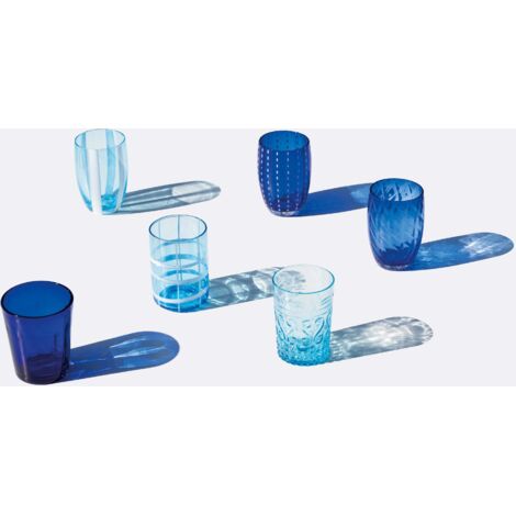 Ensemble de 6 verres bicolores de la collection Melting Pot en verre décoré - bleu et aigue-marine - safran