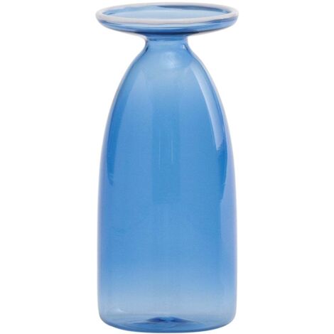 Petit vase artisanal Un Fiore en verre borosilicate soufflé à la main, capacité 22 cl, couleur bleuâtre, design élégant avec embouchure évasée décorée