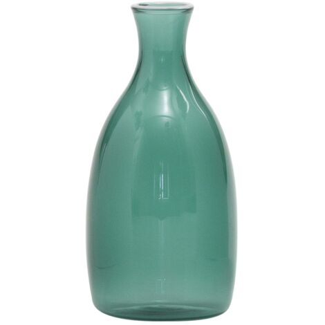 Petit vase Un Fiore 35 cl en verre borosilicate soufflé à la bouche avec décoration blanche sur l'embouchure, vert lac pour déco d'intérieur