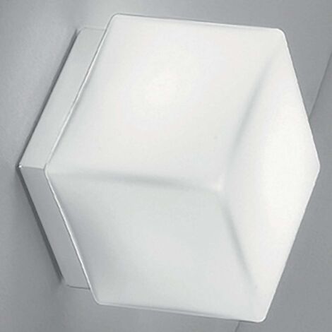 Dado Applique ou Plafonnier Carré en Métal Blanc Mat avec Diffuseur en Verre Triplex Opale Satiné, Culot E27, Dimensions 16x16x16.5cm (1/2)