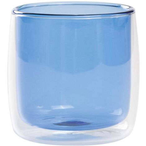 No Bilia Set de 4 Verres Tumbler en Verre Borosilicate à Double Paroi Transparent et Bleu Design Contemporain Artisanal Élégant et Résistant