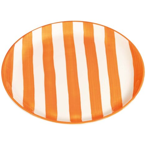 Lot de 2 Assiettes Plates Artisanales Décorées à Rayures Orange d.28 cm Design Italien Élégant pour Service de Table Haute Qualité Made in Italy