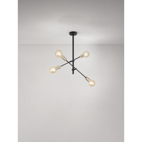 Plafonnier En Métal Noir, 4 Lumières E27 Max 40W, Diamètre 42 Cm, Hauteur 75,5 Cm, Design Moderne Et Élégant Pour Intérieur - Marque Perenz (1/4)