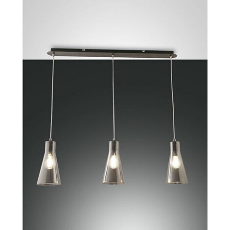 Suspension Dafne En Métal Et Verre Soufflé, Coloris Fumé, 3 Lumières, E27 40W - Design Élégant Pour Intérieurs Contemporains Et Raffinés (1/2)