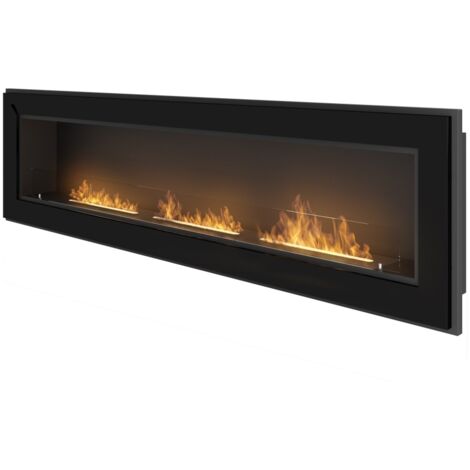 Cheminée bioéthanol encastrable 1800 mm – Verre trempé noir – 9 kW/h – Installation facile sans conduit de fumée