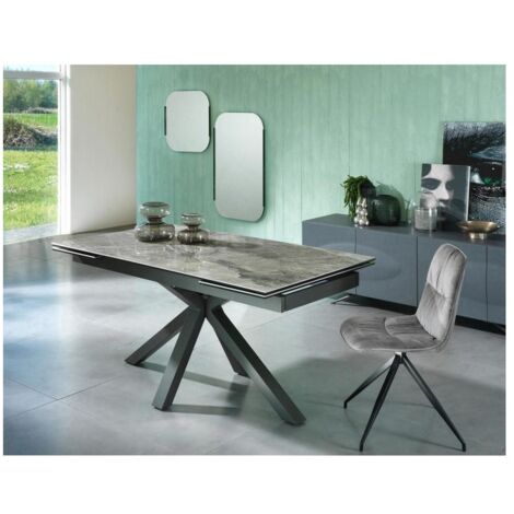 Table extensible 160-240 cm – Plateau céramique sur verre trempé marbre anthracite – Largeur 90 cm – Hauteur 76 cm