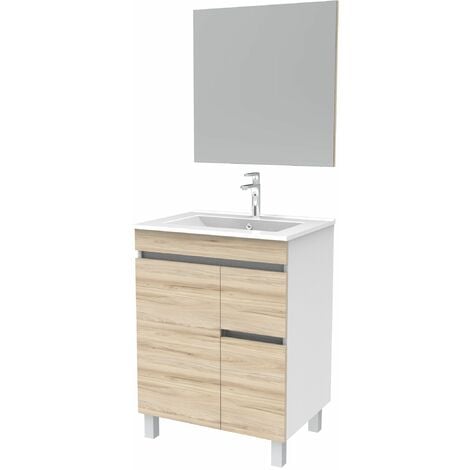 Mueble de baño Lupe 2 puertas con espejo, sin lavabo, Color Blanco brillo