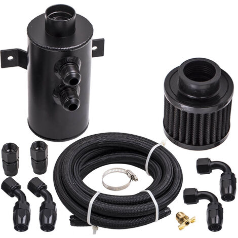Aluminium Baffled Engine Oil Catch Can 0.75L Twin Port AN10 & 3M Hose Fitting