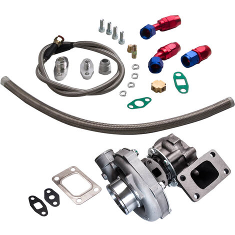 A/R .50 / . 63 T3T4 T04E Turbo oil cooled 5 bolt Flange Oil Line psi Universal (1/5)