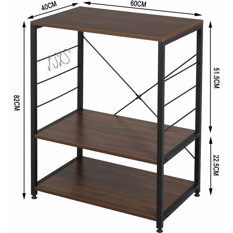 WOLTU Estantería de Cocina Estante para Microondas Estante de Baker Estante  de Metal y Madera con 4 Estantes Aprox 60 x 40 x 123 5 cm Marron Oscuro