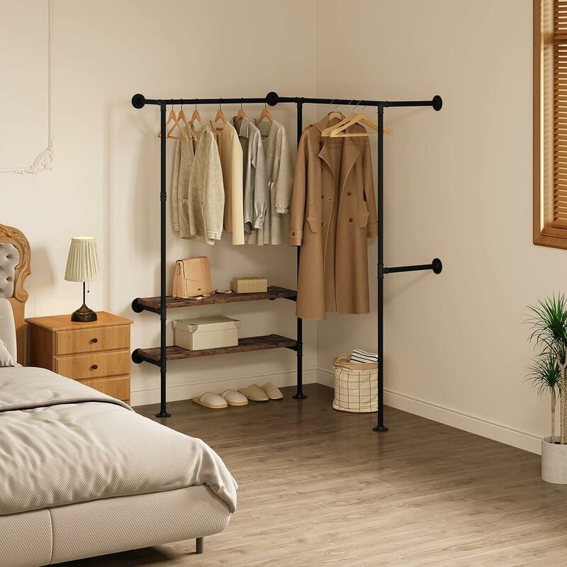 Perchero de madera para colgar ropa con estantes de almacenamiento,  percheros para ropa para dormitorio, pequeño armario abierto, soportes para