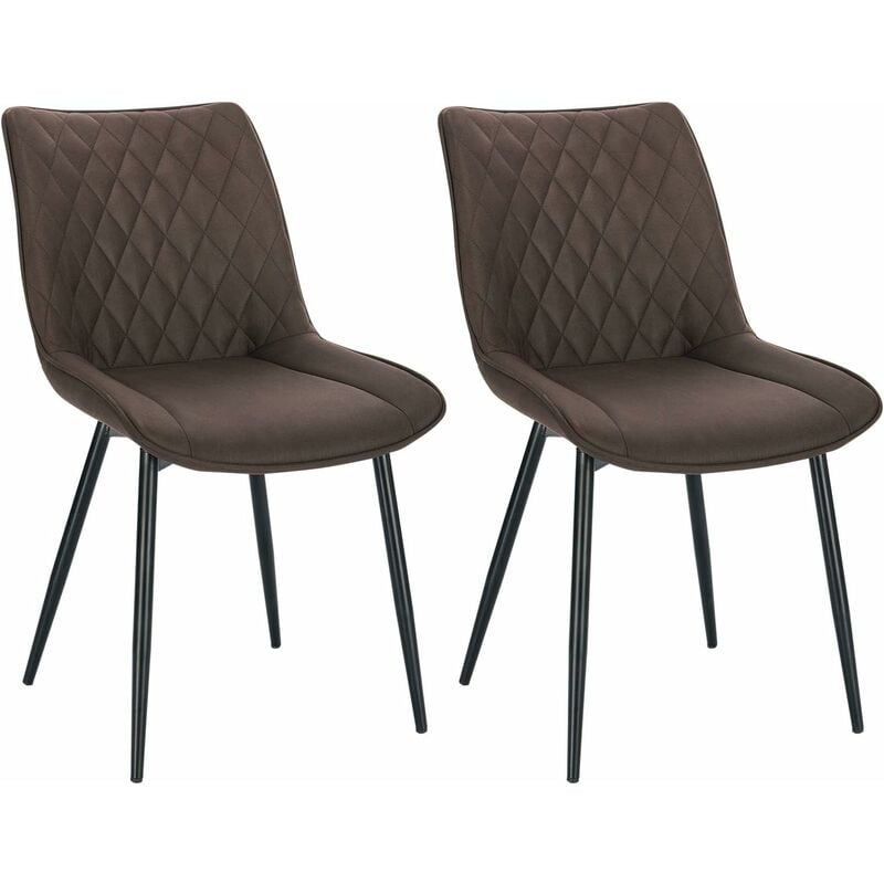 Woltu 2x Sillas de comedor dining chairs nordicas estilo vintage juego 2 cocina tapizadas en tela estructura metal salon oscuro bh248dbr2