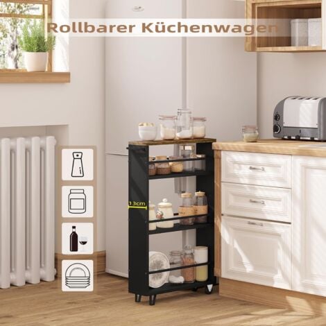 WOLTU - Carrito de almacenamiento delgado para cocina y baño, ahorra espacio, 3 estantes, Marrón Rústico Negro