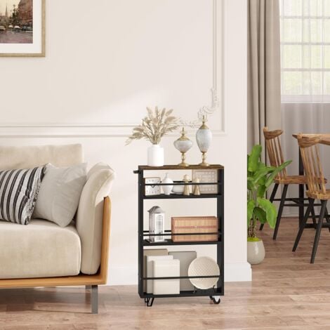 WOLTU - Carrito de almacenamiento delgado para cocina y baño, ahorra espacio, 3 estantes, Marrón Rústico Negro