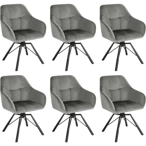 WOLTU 6X Sillas de Comedor Giratorias Sillas de Cocina Tapizadas en Terciopelo Suave Sillas Ergonomicas con Respaldo y Brazos para Salón y Dormitorio Patas de Metal Gris Oscuro (1/5)