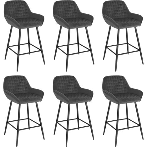 WOLTU 6x Taburete de Bar con Respaldo Paquete Marco de Metal Muebles Cocina Asiento de Terciopelo Taburete Alto Cocina Sillas Altas Bar Cocina Gris Oscuro
