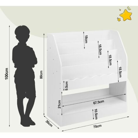 WOLTU Libreria Infantil Blanca Estanteria de Almacenaje para Niños con 4  Niveles y 1 Compartimento Estanteria