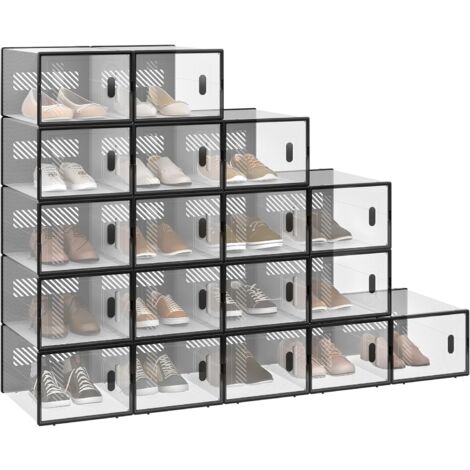 WOLTU Caja de zapatos 18 contenedores transparentes y negros plegables y apilables