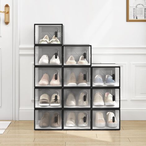 WOLTU Caja de zapatos 12 Contenedores transparentes y negros plegables y apilables