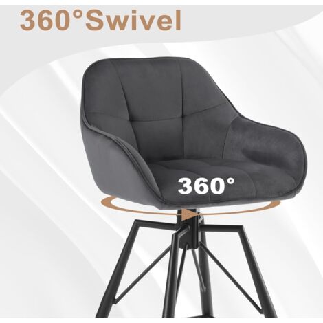 WOLTU 4x Taburetes de Bar de Terciopelo y Cuero Patas de Metal con reposabrazos y Respaldo Taburetes de Cocina Giratorios para Desayuno Silla Nueva Gris Oscuro