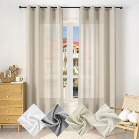 WOLTU 1x Cortinas Interiores Semitransparentes Modernas 100% Poliéster con Anillas Arena 135x245cm ,Cortina sin correas