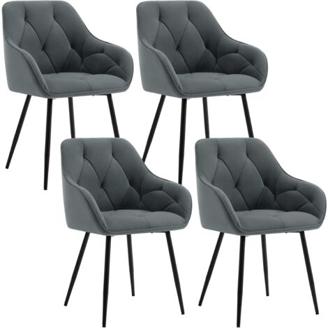 WOLTU Suite 4 Modern terciopelo cocina o sala de estar silla con patas de metal gris oscuro