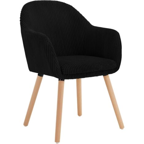 WOLTU 1x Sillas de Comedor Sillas de Cocina Giratorias con Patas de Metal para Comedor. Asiento de Pana. Patas de Madera. Negro