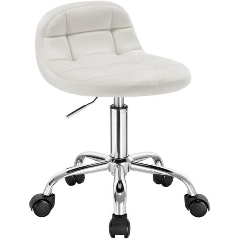 WOLTU Taburete Giratorio Taburete de Trabajo con Respaldo Bajo Silla de Tocador con Altura Regulable Entre 43.5 y 55 cm Funda de Terciopelo y Estructura Metálica Crema