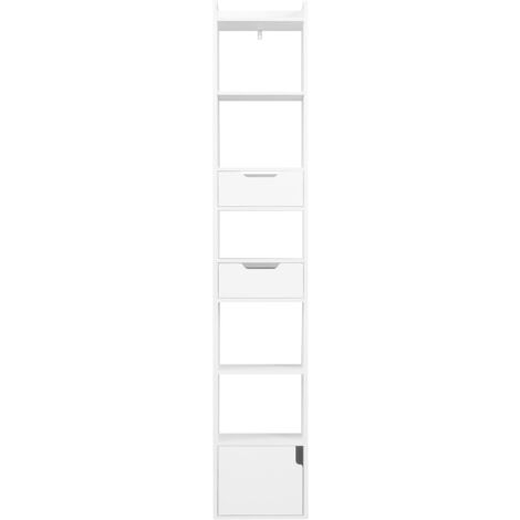 WOLTU Librería, Librería alta con 6 estantes abiertos y 1 compartimento con puerta, Estante para oficina o dormitorio, Blanco