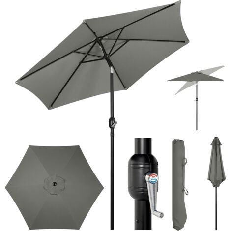 WOLTU Sombrilla de jardín, sombrilla de exterior, manivela, 6 varillas, φ240 cm, gris oscuro
