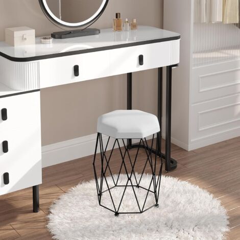 WOLTU Taburete de tocador para maquillaje, asiento de terciopelo y estructura de metal, blanco + negro
