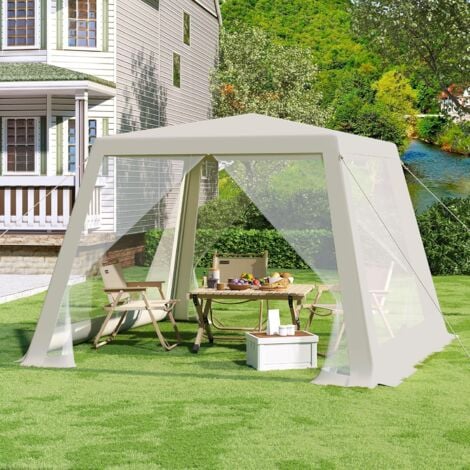 WOLTU Cenador de Exterior, con Paredes Laterales con Mosquitera, 3x3m, Beige