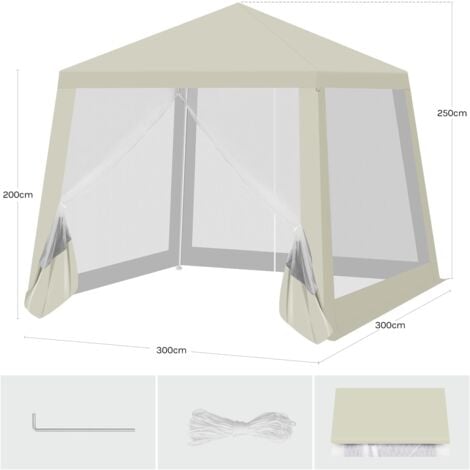 WOLTU Cenador de Exterior, con Paredes Laterales con Mosquitera, 3x3m, Beige