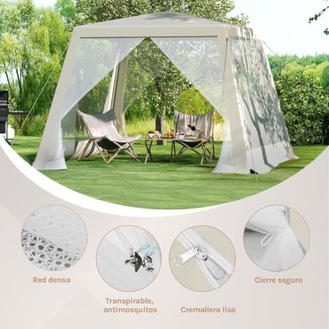 WOLTU Cenador de Exterior, con Paredes Laterales con Mosquitera, 3x3m, Beige