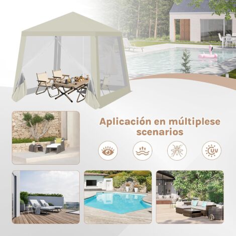 WOLTU Cenador de Exterior, con Paredes Laterales con Mosquitera, 3x3m, Beige