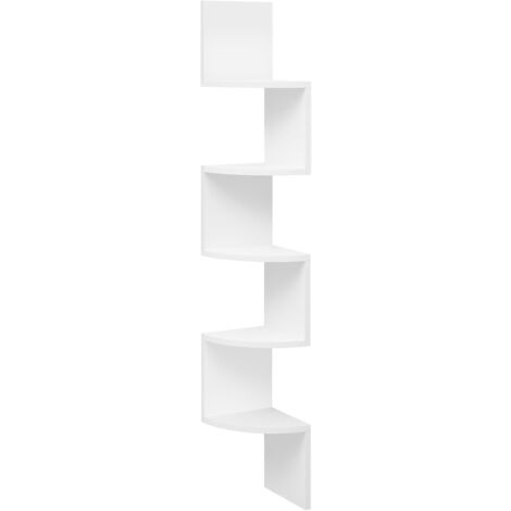 WOLTU Estante de Esquina, Estante de Pared, 5 Niveles, Flotante en Zigzag, Librería para Cocina, Dormitorio, Sala de Estar, Oficina, Blanco