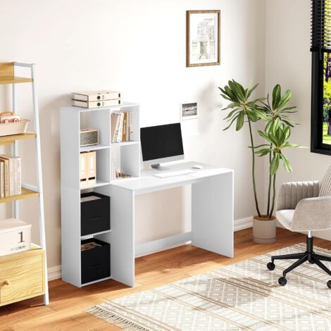 WOLTU Librería con escritorio, Librería con 6 Compartimentos Abiertos y 2 Cajas TNT, Blanco