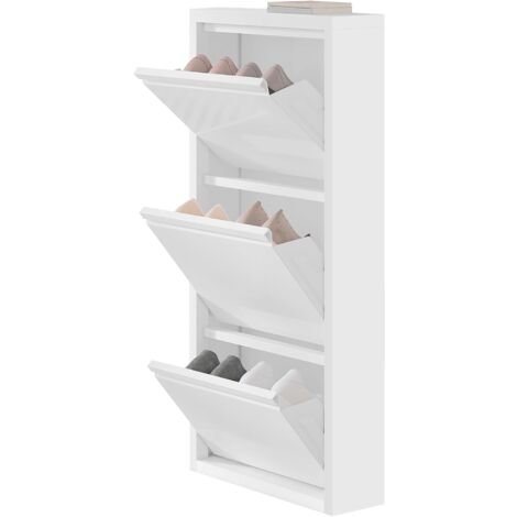 WOLTU Zapatero 3 Puertas Estantes Metálicos 50x15x106cm Blanco
