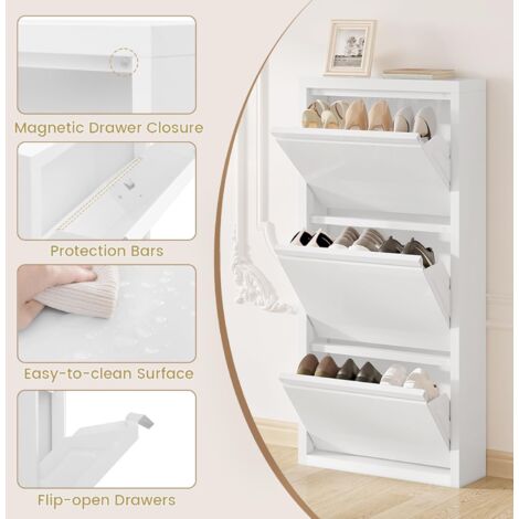 WOLTU Zapatero 3 Puertas Estantes Metálicos 50x15x106cm Blanco