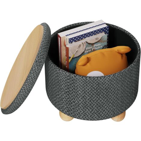 WOLTU PUF PUFF TABURETE BAUL CONTENEDOR DE TEJIDO GRIS OSCURO 39x33 cm
