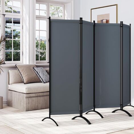 WOLTU Biombo interior de 4 paneles con marco y soporte de metal, paneles divisorios interiores para el hogar y la oficina, 224x182 cm, gris oscuro