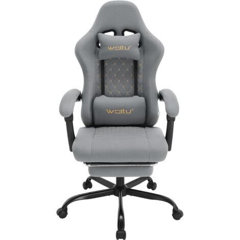 WOLTU Silla Gaming con MasajeSilla Gaming con Reposapiés Telescópico, Reposacabezas y Soporte Lumbar Silla de Oficina Carga 150 Kg, Gris+Amarillo