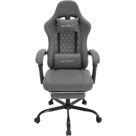 WOLTU Silla Gaming con MasajeSilla Gaming con Reposapiés Telescópico, Reposacabezas y Soporte Lumbar Silla de Oficina Ergonómica Inclinable 145°, Gris+Amarillo